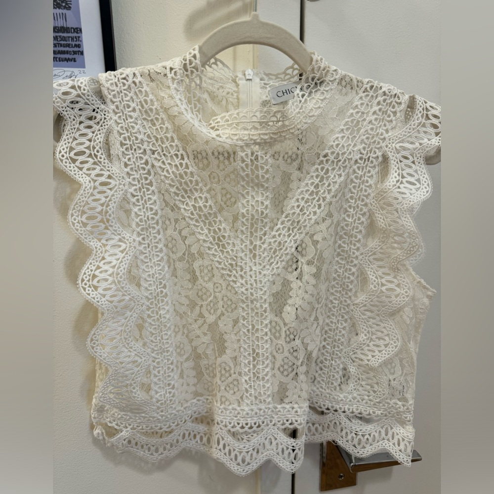 Sassy Start Sleeveless Crochet Lace Top in White - Worn Once